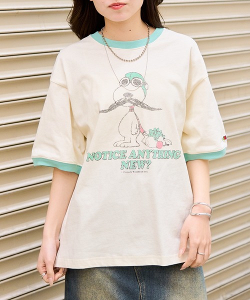 FRUIT OF THE LOOM（フルーツオブザルーム）の「【FRUIT OF THE LOOM】FRUIT OF THE LOOM x PEANUTS スヌーピー ヴィンテージ風リンガーTシャツ（Tシャツ/カットソー・レディース・チャコールグレー/ピンク/パープル/サックスブルー・S/M/L）」の14枚目の写真