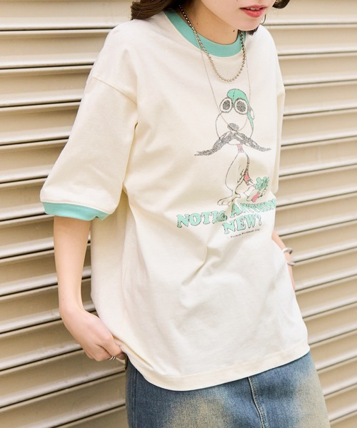 FRUIT OF THE LOOM（フルーツオブザルーム）の「【FRUIT OF THE LOOM】FRUIT OF THE LOOM x PEANUTS スヌーピー ヴィンテージ風リンガーTシャツ（Tシャツ/カットソー・レディース・チャコールグレー/ピンク/パープル/サックスブルー・S/M/L）」の15枚目の写真