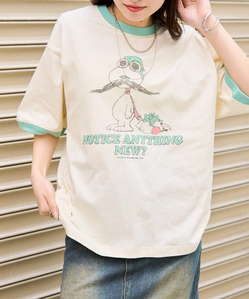FRUIT OF THE LOOM（フルーツオブザルーム）の「【FRUIT OF THE LOOM】FRUIT OF THE LOOM x PEANUTS スヌーピー ヴィンテージ風リンガーTシャツ（Tシャツ/カットソー・レディース・チャコールグレー/ピンク/パープル/サックスブルー・S/M/L）」の16枚目の写真