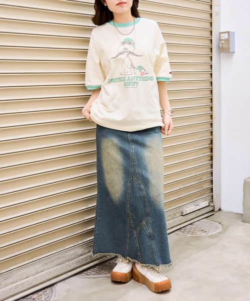 FRUIT OF THE LOOM（フルーツオブザルーム）の「【FRUIT OF THE LOOM】FRUIT OF THE LOOM x PEANUTS スヌーピー ヴィンテージ風リンガーTシャツ（Tシャツ/カットソー・レディース・チャコールグレー/ピンク/パープル/サックスブルー・S/M/L）」の18枚目の写真