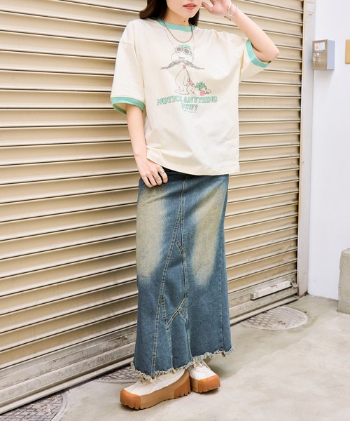 FRUIT OF THE LOOM（フルーツオブザルーム）の「【FRUIT OF THE LOOM】FRUIT OF THE LOOM x PEANUTS スヌーピー ヴィンテージ風リンガーTシャツ（Tシャツ/カットソー・レディース・チャコールグレー/ピンク/パープル/サックスブルー・S/M/L）」の19枚目の写真