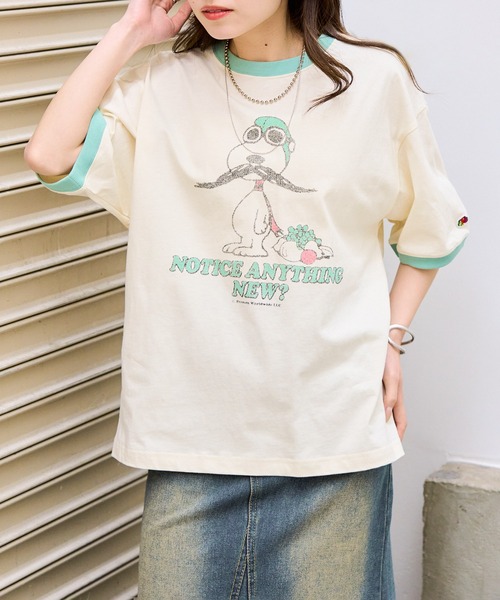 FRUIT OF THE LOOM（フルーツオブザルーム）の「【FRUIT OF THE LOOM】FRUIT OF THE LOOM x PEANUTS スヌーピー ヴィンテージ風リンガーTシャツ（Tシャツ/カットソー・レディース・チャコールグレー/ピンク/パープル/サックスブルー・S/M/L）」の17枚目の写真