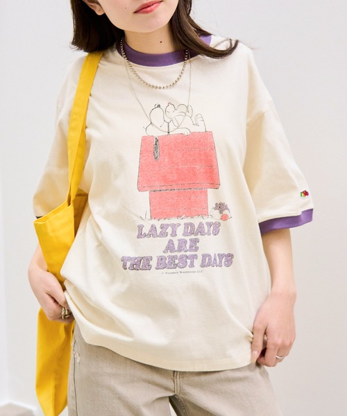 FRUIT OF THE LOOM（フルーツオブザルーム）の「【FRUIT OF THE LOOM】FRUIT OF THE LOOM x PEANUTS スヌーピー ヴィンテージ風リンガーTシャツ（Tシャツ/カットソー・レディース・チャコールグレー/ピンク/パープル/サックスブルー・S/M/L）」の20枚目の写真