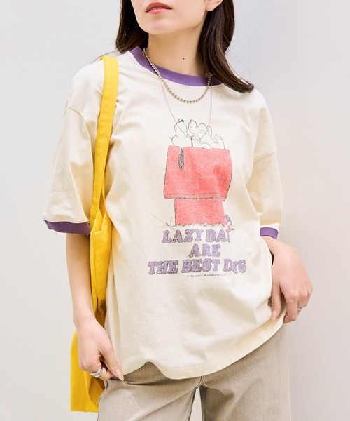 FRUIT OF THE LOOM（フルーツオブザルーム）の「【FRUIT OF THE LOOM】FRUIT OF THE LOOM x PEANUTS スヌーピー ヴィンテージ風リンガーTシャツ（Tシャツ/カットソー・レディース・チャコールグレー/ピンク/パープル/サックスブルー・S/M/L）」の21枚目の写真