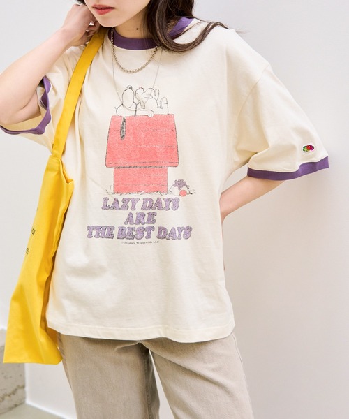 FRUIT OF THE LOOM（フルーツオブザルーム）の「【FRUIT OF THE LOOM】FRUIT OF THE LOOM x PEANUTS スヌーピー ヴィンテージ風リンガーTシャツ（Tシャツ/カットソー・レディース・チャコールグレー/ピンク/パープル/サックスブルー・S/M/L）」の22枚目の写真