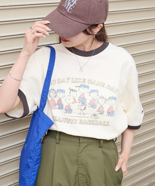 FRUIT OF THE LOOM（フルーツオブザルーム）の「【FRUIT OF THE LOOM】FRUIT OF THE LOOM x PEANUTS スヌーピー ヴィンテージ風リンガーTシャツ（Tシャツ/カットソー・レディース・チャコールグレー/ピンク/パープル/サックスブルー・S/M/L）」の9枚目の写真