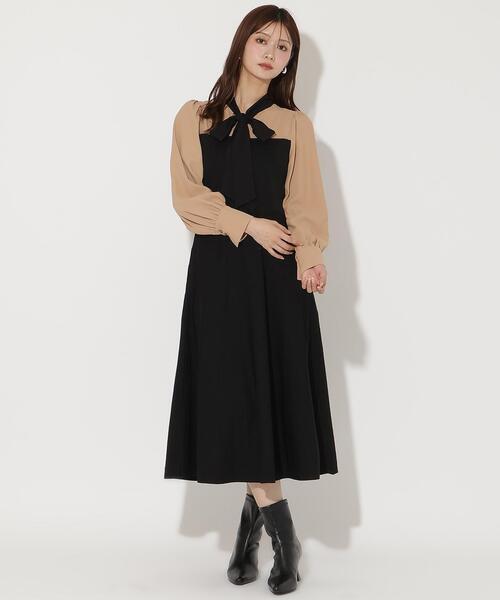 AND COUTURE(アンドクチュール)の「ニットビスチェ風リボンタイワンピース(ワンピース・レディース・ネイビー/ブラック・FREE)」の21枚目の写真