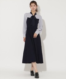 ニットビスチェ風リボンタイワンピース