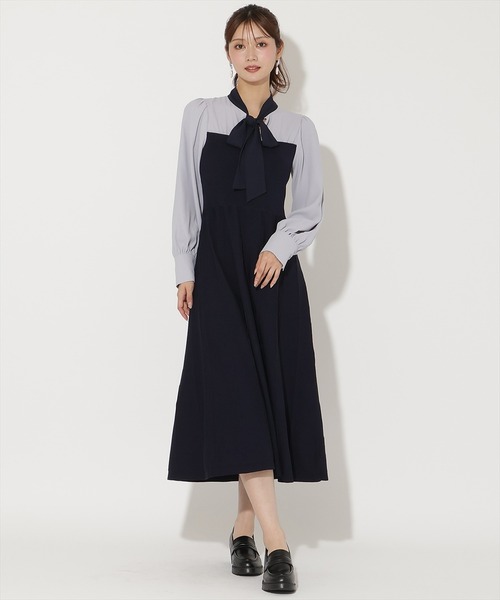 AND COUTURE(アンドクチュール)の「ニットビスチェ風リボンタイワンピース(ワンピース・レディース・ネイビー/ブラック・FREE)」の2枚目の写真