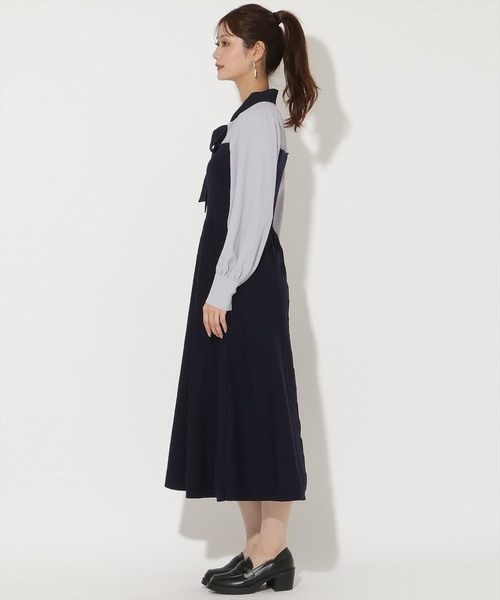 AND COUTURE(アンドクチュール)の「ニットビスチェ風リボンタイワンピース(ワンピース・レディース・ネイビー/ブラック・FREE)」の9枚目の写真