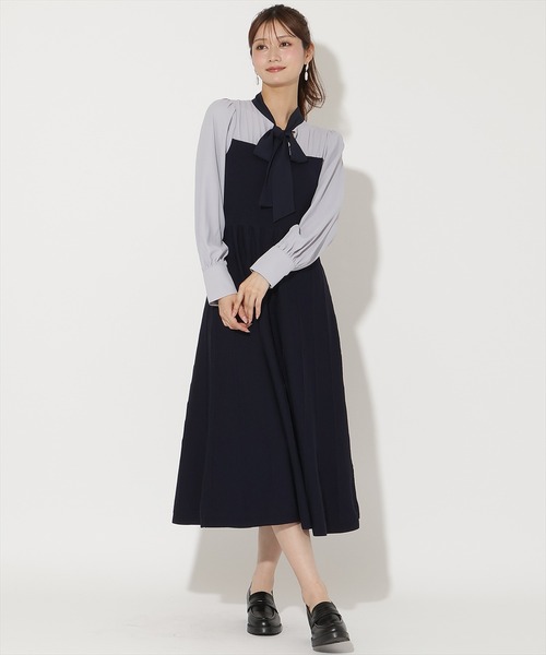 AND COUTURE(アンドクチュール)の「ニットビスチェ風リボンタイワンピース(ワンピース・レディース・ネイビー/ブラック・FREE)」の14枚目の写真
