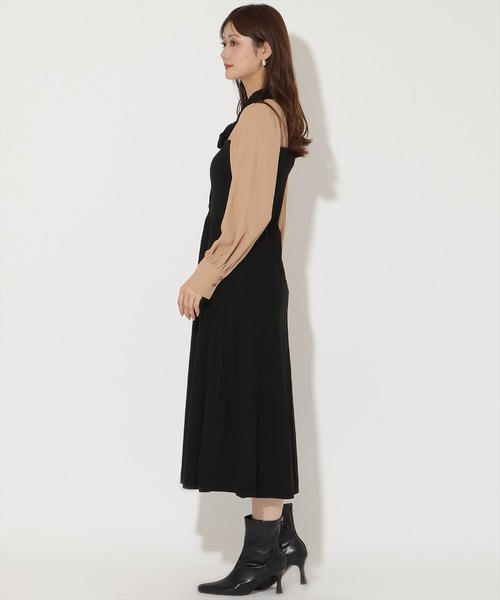 AND COUTURE(アンドクチュール)の「ニットビスチェ風リボンタイワンピース(ワンピース・レディース・ネイビー/ブラック・FREE)」の4枚目の写真