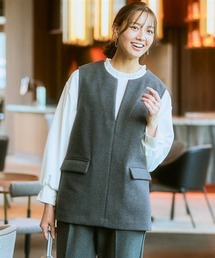 7days Life Styling | ウール調ふんわりジャージーキーネックベスト（しわになりにくい・ウォッシャブル）（セットアップ対応）<大きいサイズ有>(ベスト)