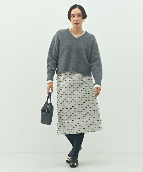 NOLLEY’S（ノーリーズ）の「《セットアップ対応》ウォッシャブルリボンジャガードAラインスカート（スカート・レディース・ベージュ系その他/ブラック系その他・36/38）」の5枚目の写真