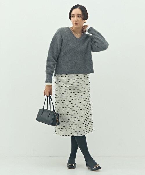 NOLLEY’S（ノーリーズ）の「《セットアップ対応》ウォッシャブルリボンジャガードAラインスカート（スカート・レディース・ベージュ系その他/ブラック系その他・36/38）」の4枚目の写真