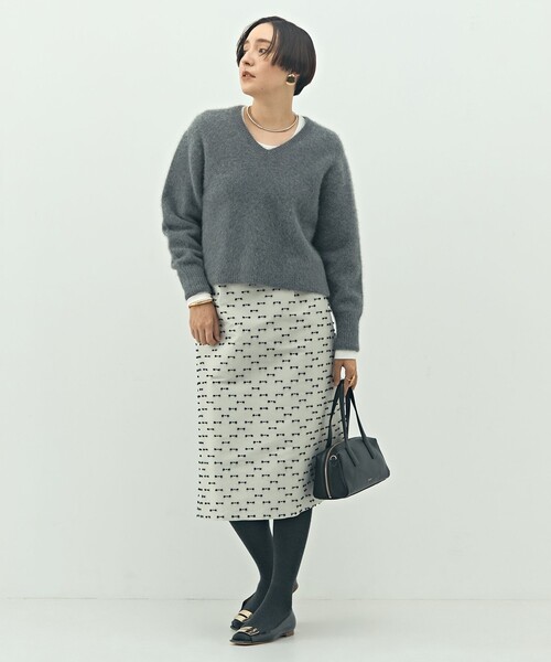 NOLLEY’S（ノーリーズ）の「《セットアップ対応》ウォッシャブルリボンジャガードAラインスカート（スカート・レディース・ベージュ系その他/ブラック系その他・36/38）」の6枚目の写真