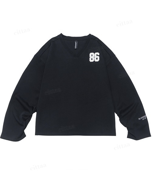 韓国ファッション 86刺繍デザインVネックスウェット（スウェット