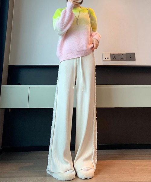 Asterellivi(アステレリビ)の「サイド フリンジ リブニット パンツ(その他パンツ・レディース・ブラック/モカ/ホワイト・FREE)」の4枚目の写真
