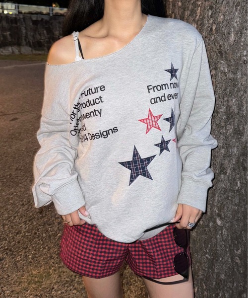 sedacle(セダクル)の「ラインストーンチェックアップリケトップス(Tシャツ/カットソー・メンズ・グレー/ネイビー/ブラック・SMALL/MEDIUM/LARGE)」の1枚目の写真
