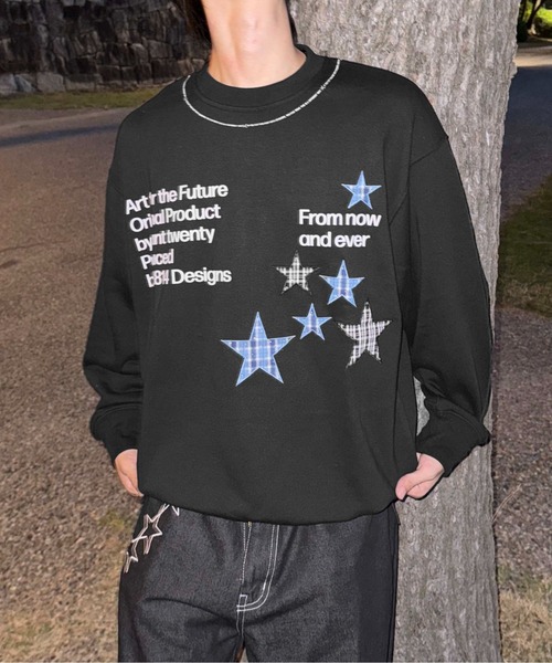 sedacle(セダクル)の「ラインストーンチェックアップリケトップス(Tシャツ/カットソー・メンズ・グレー/ネイビー/ブラック・SMALL/MEDIUM/LARGE)」の2枚目の写真