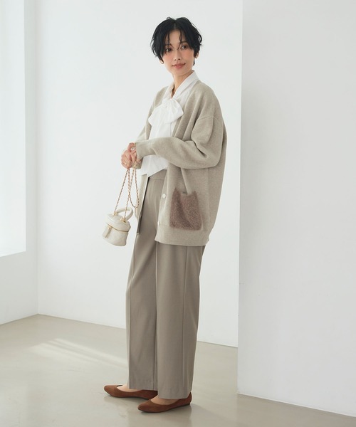 CROSS FUNCTION（クロスファンクション）の「《洗える》サマ美え ファーポケットVネックカーディガン【CROSS FUNCTION/クロスファンクション】（カーディガン/ボレロ・レディース・チャコールグレー/オフホワイト/グレイッシュベージュ・M/LL/L）」の10枚目の写真