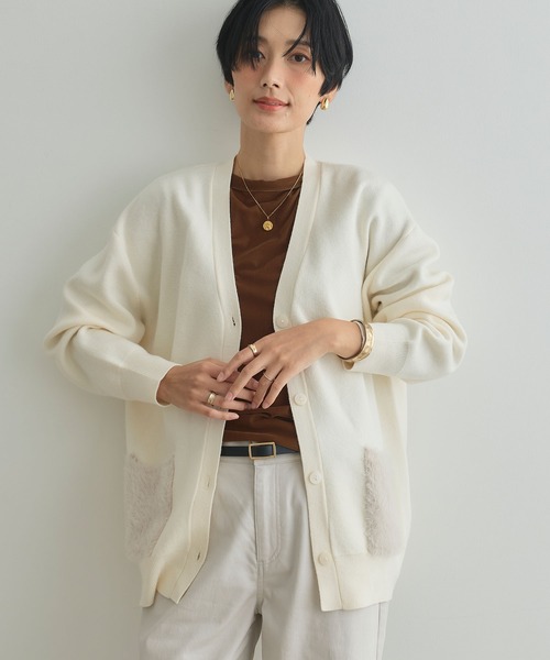 CROSS FUNCTION（クロスファンクション）の「《洗える》サマ美え ファーポケットVネックカーディガン【CROSS FUNCTION/クロスファンクション】（カーディガン/ボレロ・レディース・チャコールグレー/オフホワイト/グレイッシュベージュ・M/LL/L）」の14枚目の写真