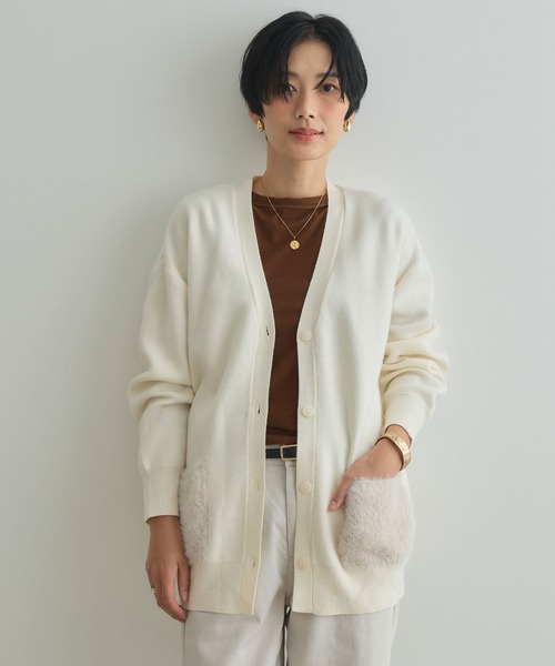 CROSS FUNCTION（クロスファンクション）の「《洗える》サマ美え ファーポケットVネックカーディガン【CROSS FUNCTION/クロスファンクション】（カーディガン/ボレロ・レディース・チャコールグレー/オフホワイト/グレイッシュベージュ・M/LL/L）」の16枚目の写真