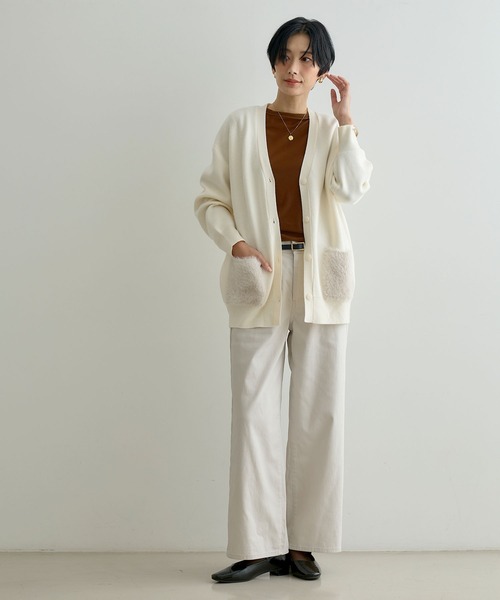 CROSS FUNCTION（クロスファンクション）の「《洗える》サマ美え ファーポケットVネックカーディガン【CROSS FUNCTION/クロスファンクション】（カーディガン/ボレロ・レディース・チャコールグレー/オフホワイト/グレイッシュベージュ・M/LL/L）」の19枚目の写真