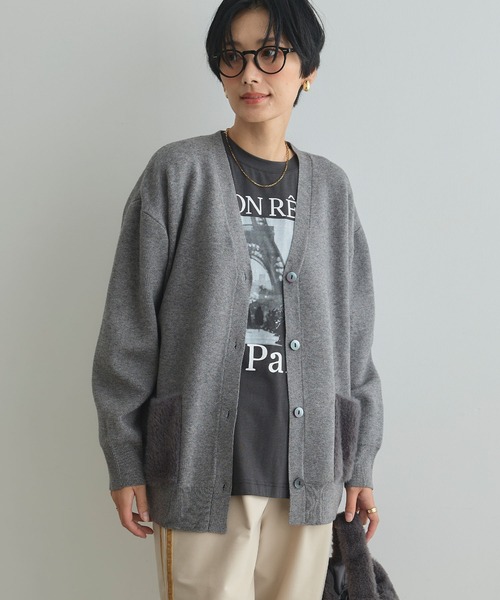 CROSS FUNCTION（クロスファンクション）の「《洗える》サマ美え ファーポケットVネックカーディガン【CROSS FUNCTION/クロスファンクション】（カーディガン/ボレロ・レディース・チャコールグレー/オフホワイト/グレイッシュベージュ・M/LL/L）」の21枚目の写真