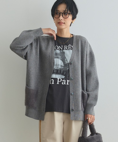 CROSS FUNCTION（クロスファンクション）の「《洗える》サマ美え ファーポケットVネックカーディガン【CROSS FUNCTION/クロスファンクション】（カーディガン/ボレロ・レディース・チャコールグレー/オフホワイト/グレイッシュベージュ・M/LL/L）」の22枚目の写真