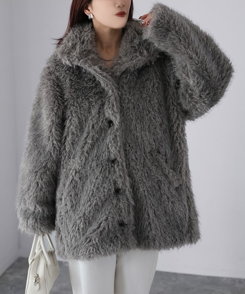 セール】ミドル丈フェイクファーAラインコート（その他アウター