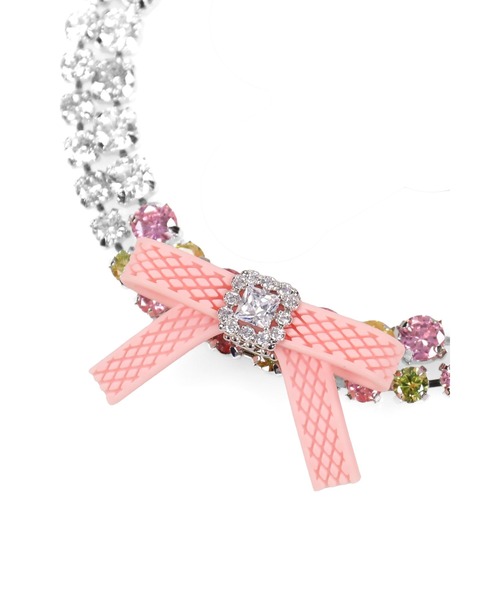 YVMIN(イヴミン)の「RUBBER BOW GEMSTONE NECKLACE(ネックレス・メンズ・ピンク・OS)」の3枚目の写真