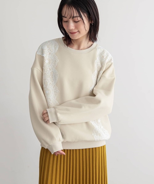 n'OrLABEL（ノアールレーベル）の「レーステープ裏起毛プルオーバー（スウェット・レディース・アイボリー/ブラック/杢グレー・1/2）」の10枚目の写真