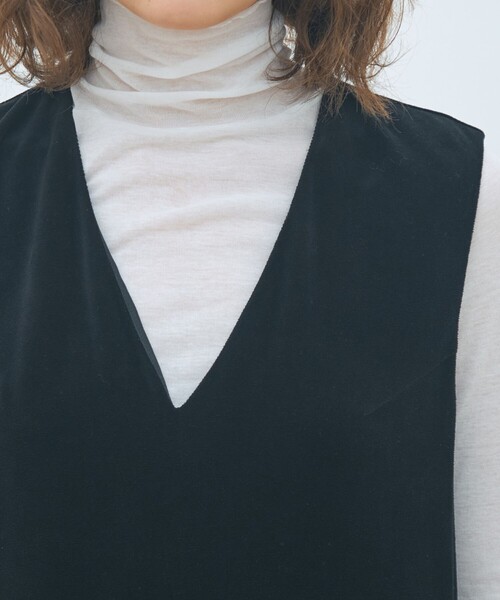 コットンポリエステルベロア Vネックワンピース（ワンピース