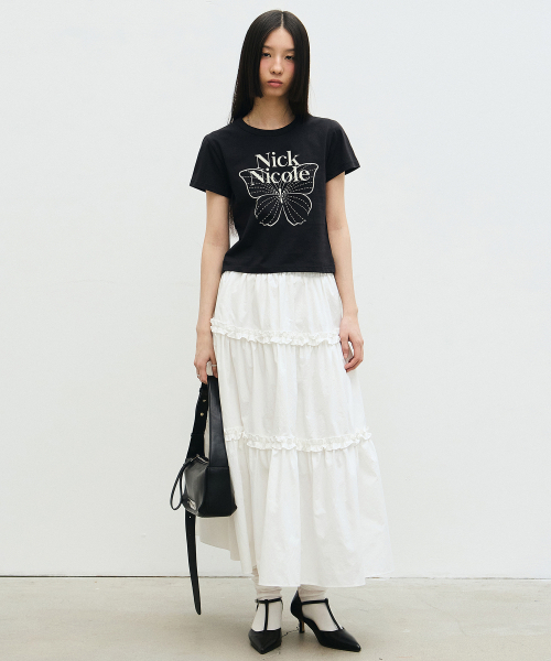 NICK&NICOLE(ニックアンドニコール)の「BUTTERFLY SIGNATURE CROP TOP_BLACK CREAM(Tシャツ/カットソー・レディース・その他・FREE)」の4枚目の写真