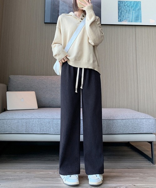 DAY CLOSET（デイ クローゼット）の「【裏起毛/大きいサイズ有/ゴム入り/調節紐付き】冬もぽかぽか。コーデュロイイージーワイドパンツ レディース（その他パンツ・レディース・ダークグレー/ブラウン/ブラック/アイボリー・L/M/XL/S）」の11枚目の写真