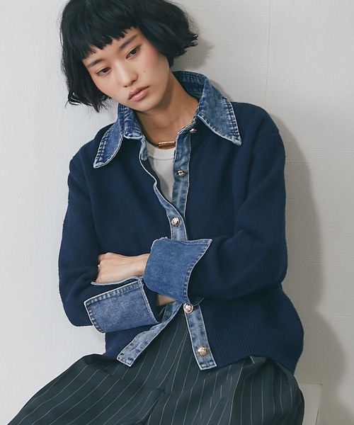 セール】デニムドッキングニットカーディガン（カーディガン/ボレロ