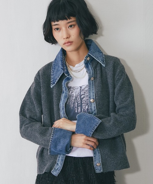 デニムドッキングニットカーディガン（カーディガン/ボレロ）｜ANOTHER