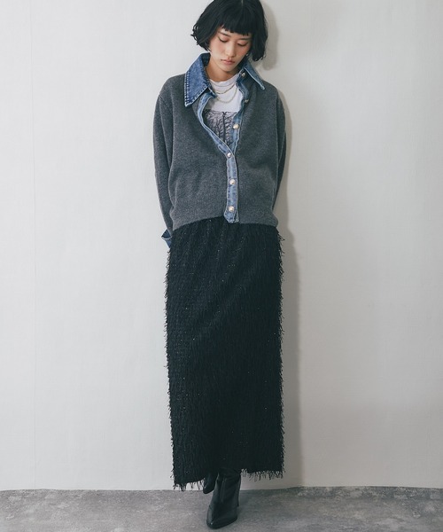 デニムドッキングニットカーディガン（カーディガン/ボレロ）｜ANOTHER