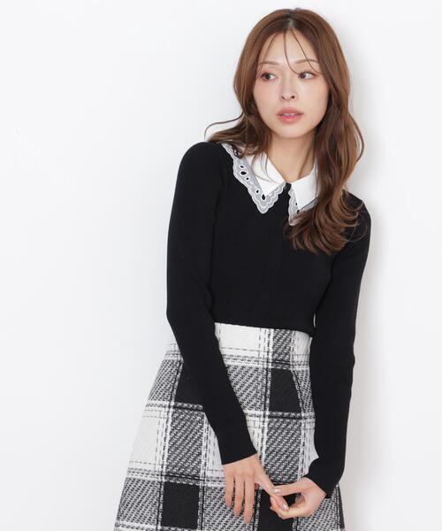 JILL by JILL STUART（ジルバイジルスチュアート）の「◇レース衿レイヤードニット（ニット/セーター・レディース・グレー/ブラック/ホワイト・FREE）」の18枚目の写真