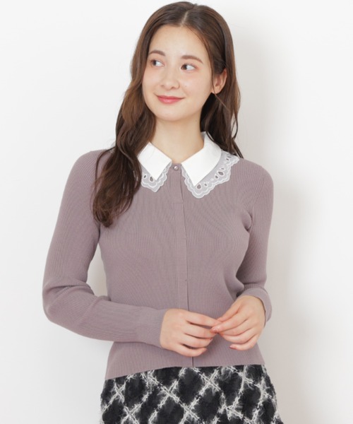 JILL by JILL STUART（ジルバイジルスチュアート）の「◇レース衿レイヤードニット（ニット/セーター・レディース・ホワイト/ブラック/グレー・FREE）」の3枚目の写真