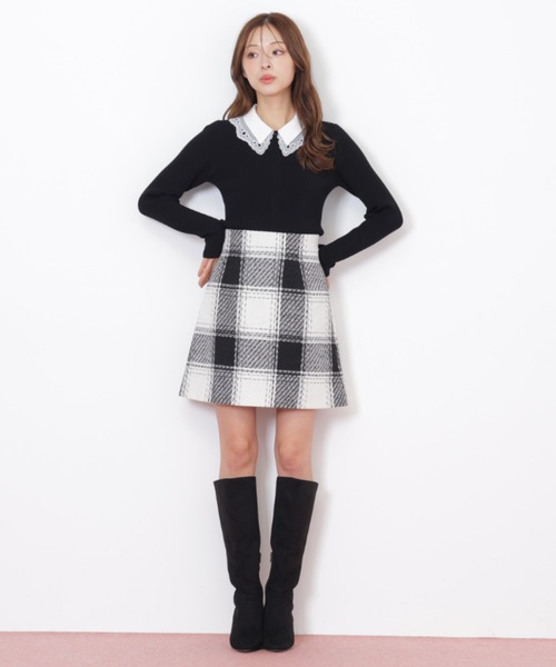 JILL by JILL STUART（ジルバイジルスチュアート）の「◇レース衿レイヤードニット（ニット/セーター・レディース・ホワイト/ブラック/グレー・FREE）」の9枚目の写真