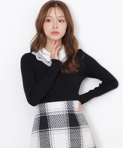 JILL by JILL STUART（ジルバイジルスチュアート）の「◇レース衿レイヤードニット（ニット/セーター・レディース・ホワイト/ブラック/グレー・FREE）」の5枚目の写真