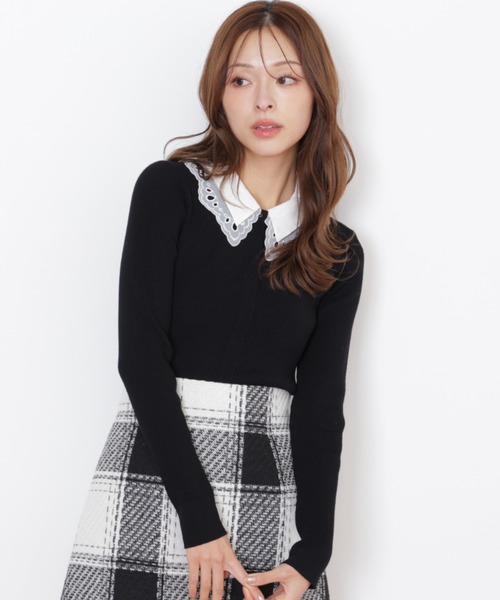 JILL by JILL STUART（ジルバイジルスチュアート）の「◇レース衿レイヤードニット（ニット/セーター・レディース・ホワイト/ブラック/グレー・FREE）」の7枚目の写真