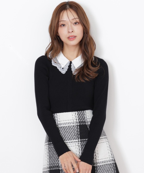 JILL by JILL STUART（ジルバイジルスチュアート）の「◇レース衿レイヤードニット（ニット/セーター・レディース・ホワイト/ブラック/グレー・FREE）」の8枚目の写真