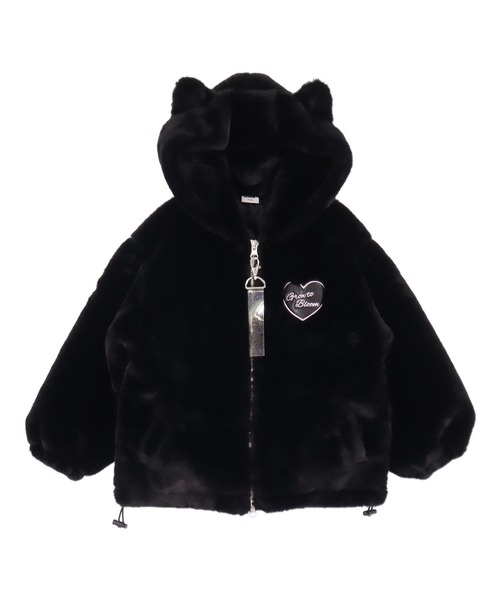 セール】ワッペンロゴ ネコ耳フードファーブルゾン 【ジュニアお揃い