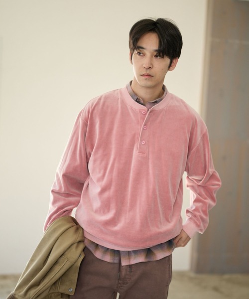 BAYFLOW(ベイフロー)の「ベロアヘンリーネックプルオーバー(Tシャツ/カットソー・メンズ・チャコール/グリーン/ピンク・MEDIUM/LARGE)」の8枚目の写真