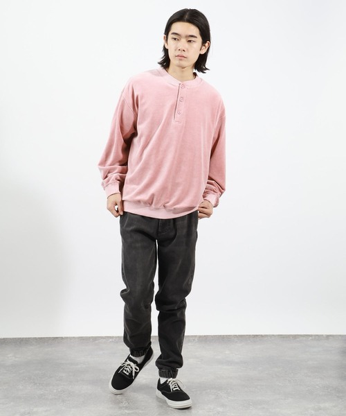 BAYFLOW(ベイフロー)の「ベロアヘンリーネックプルオーバー(Tシャツ/カットソー・メンズ・チャコール/グリーン/ピンク・MEDIUM/LARGE)」の12枚目の写真