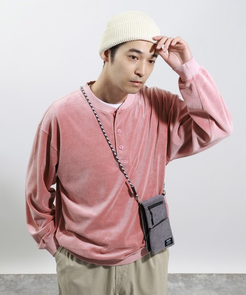 BAYFLOW(ベイフロー)の「ベロアヘンリーネックプルオーバー(Tシャツ/カットソー・メンズ・チャコール/グリーン/ピンク・MEDIUM/LARGE)」の13枚目の写真