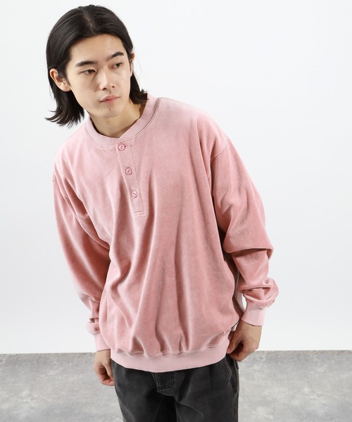 BAYFLOW(ベイフロー)の「ベロアヘンリーネックプルオーバー(Tシャツ/カットソー・メンズ・チャコール/グリーン/ピンク・MEDIUM/LARGE)」の14枚目の写真